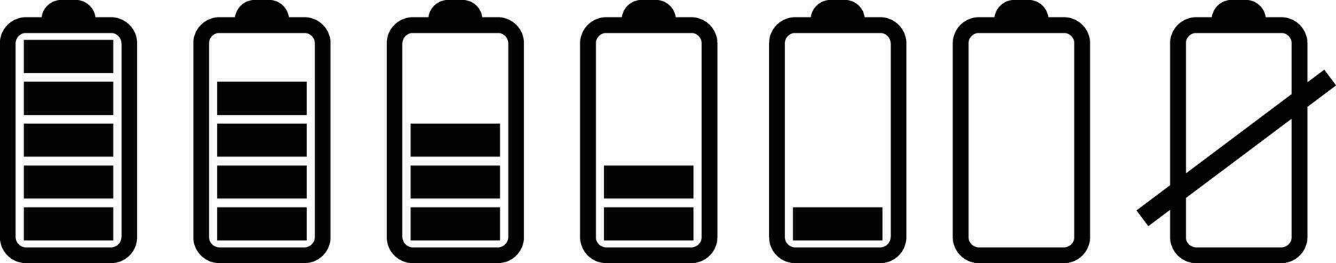 batteri ikon i platt design uppsättning. isolerat på transparent bakgrund. batteri avgift nivå smartphone batteri nivå indikator begrepp kraft, energi, element tecken symbol. vektor för appar och hemsida