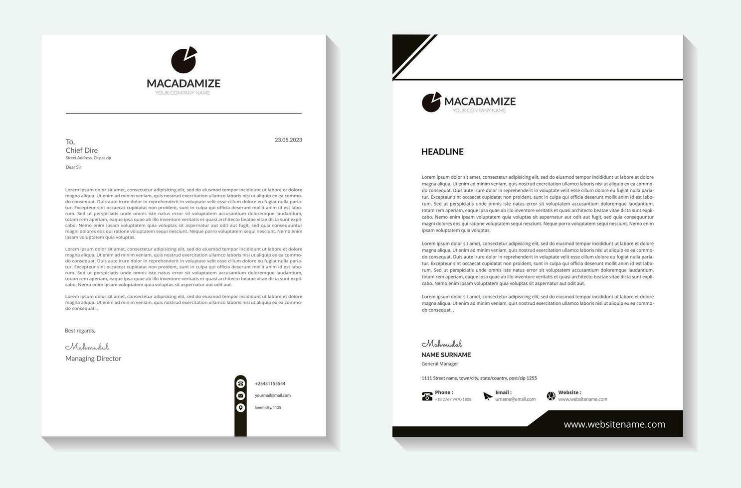 svart kreativ och rena brevpapper. företag med företags- modern brev design mall. vektor