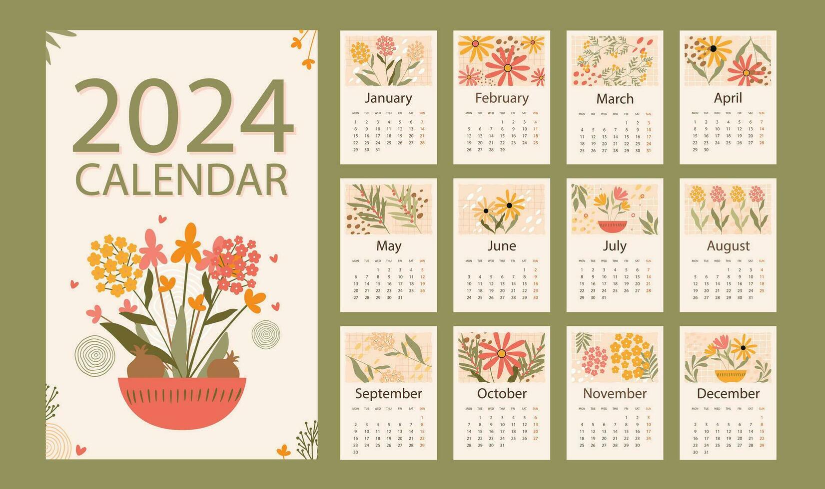 Kalender 2024 Vektor Design Illustration
