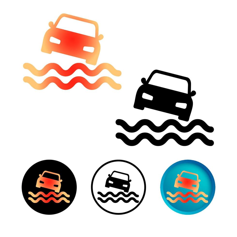 abstraktes Auto, das ins Wasser fällt Icon-Set vektor