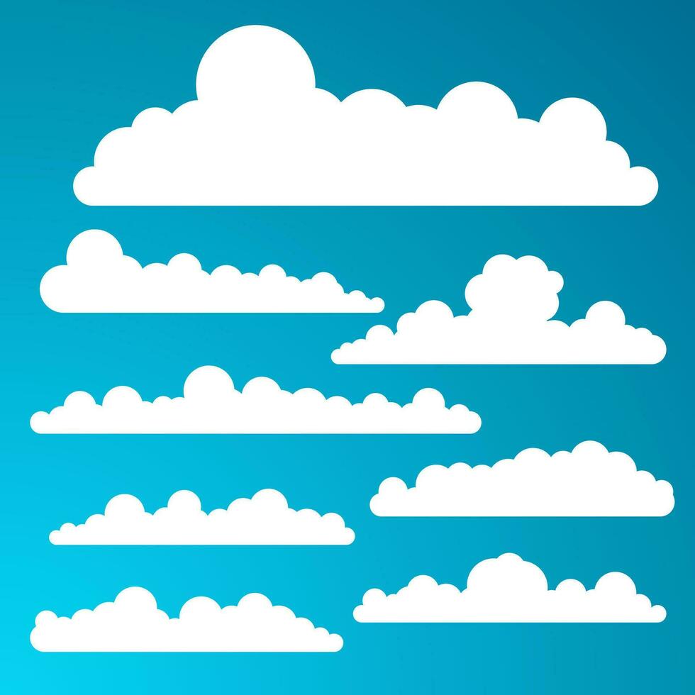 Wolke einstellen isoliert auf Blau Hintergrund. Vektor Illustration