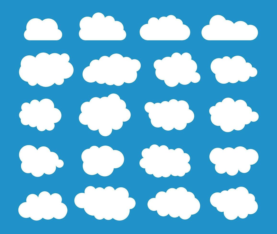 Wolke einstellen isoliert auf Blau Hintergrund. Vektor Illustration
