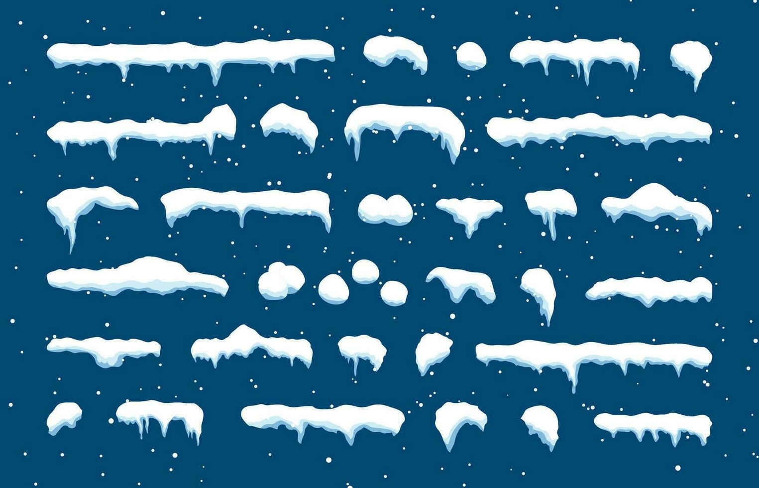 Schnee Deckel einstellen auf Blau Hintergrund. schneebedeckt Elemente im Karikatur Stil auf Winter Hintergrund. Vektor Illustration