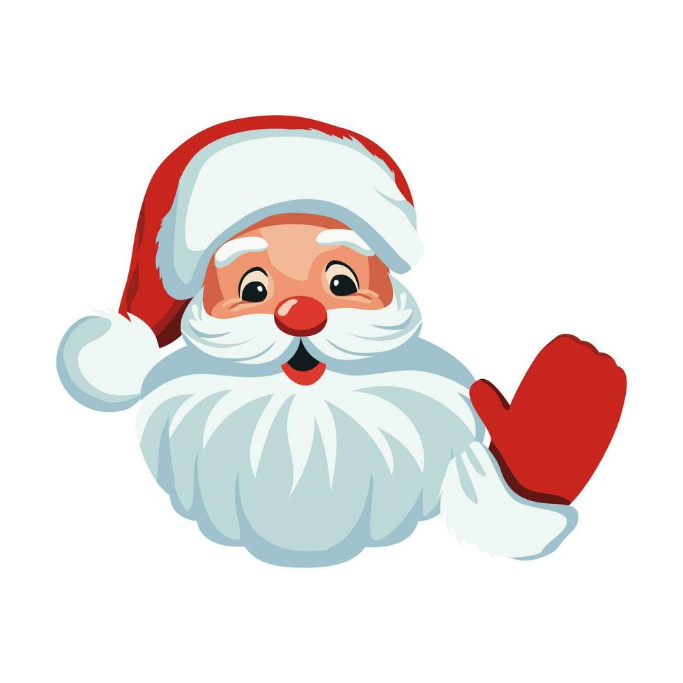 heiter Santa claus grüßt und Wellen seine Hand. ho ho ho. Porträt von Santa Klaus. traditionell Charakter, Symbol von Weihnachten und Neu Jahr. Karikatur Stil. Vektor Illustration.