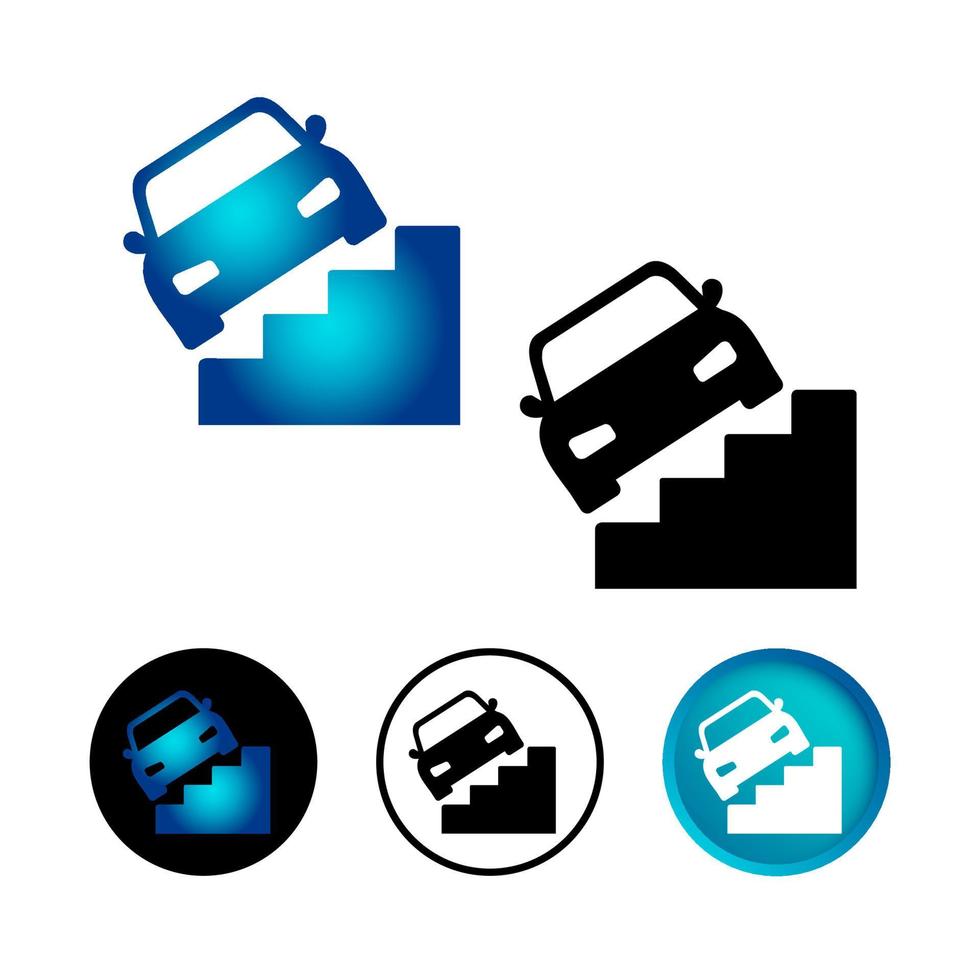 abstraktes Auto auf Treppen-Icon-Set vektor