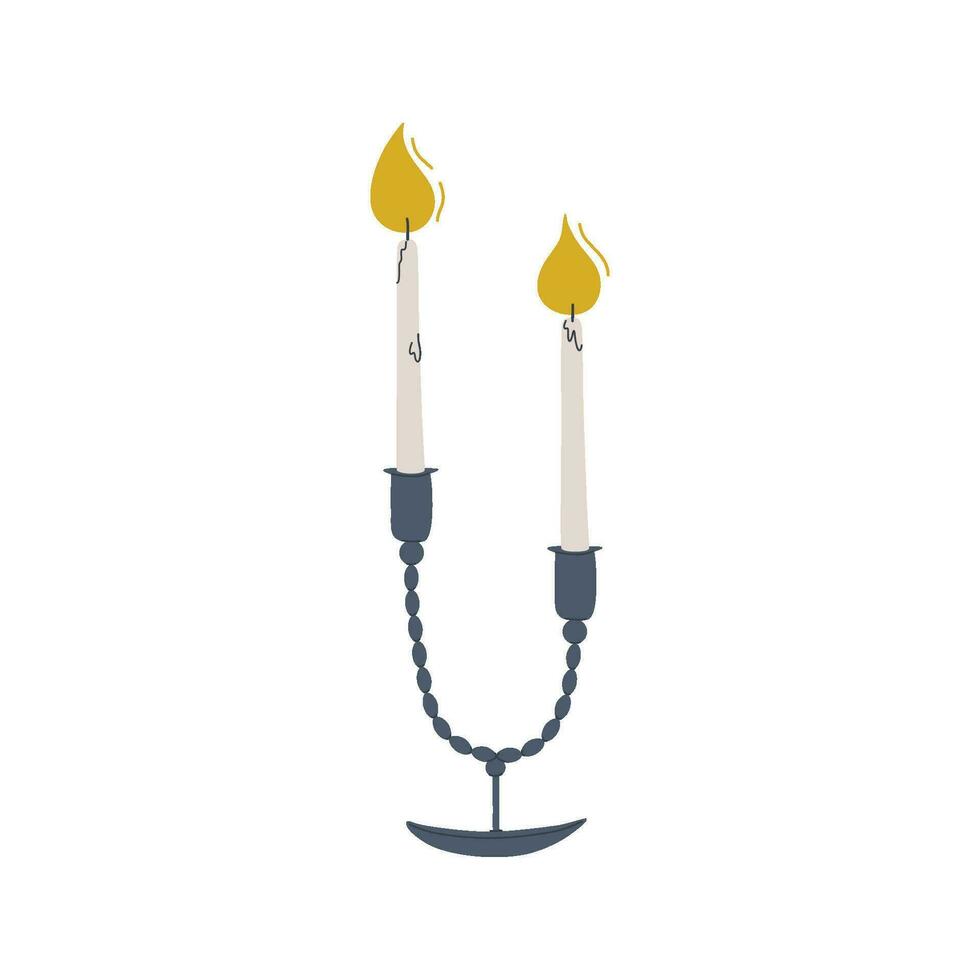 dekorativ vax ljus för avslappning och bekvämlighet. ljus i elegant retro ljusstake. hygge, begrepp av scandinavian livsstil. hand dragen vektor illustration.