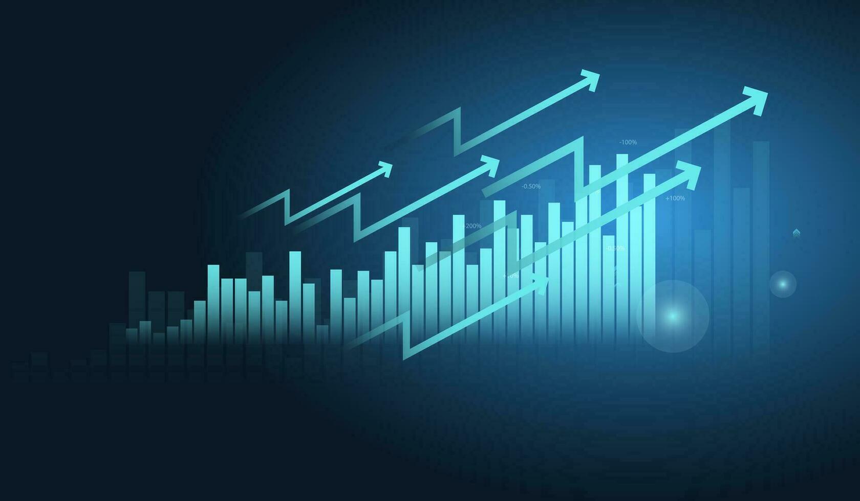 finanziell, Geschäft und Diagramm mit ziehen um oben Pfeil Graph im Lager Markt auf Blau Farbe Hintergrund Vektor