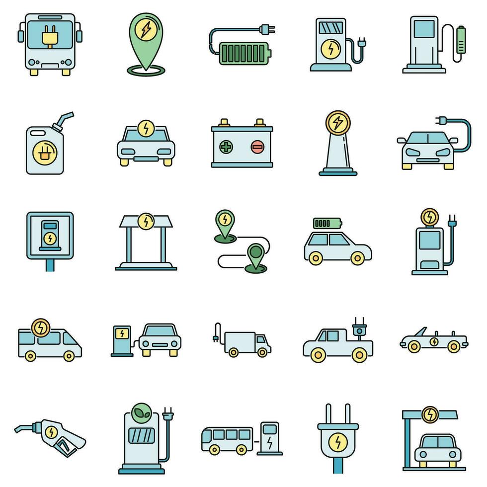 elektrisch Auftanken Auto Symbole einstellen Vektor Farbe