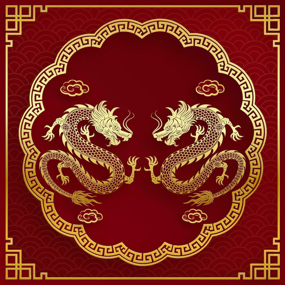 traditionell Gold Chinesisch Drachen Design vektor