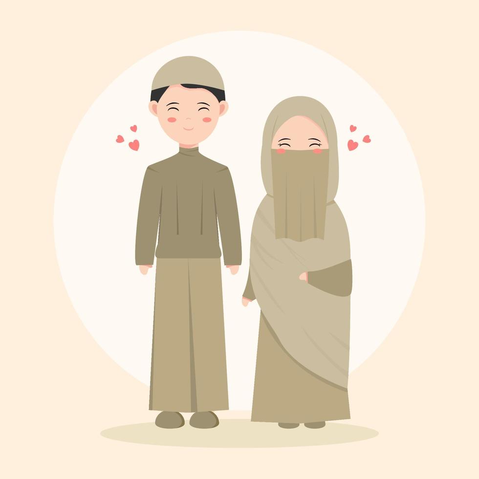 sött muslimskt par i grön kostym. vektor illustration