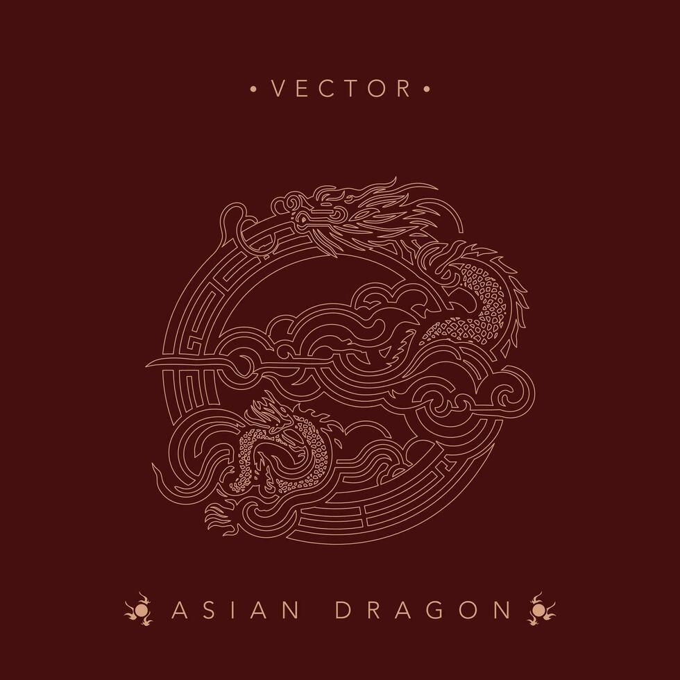 serpentin asiatisk drake i utsmyckad cirkulär vektor design