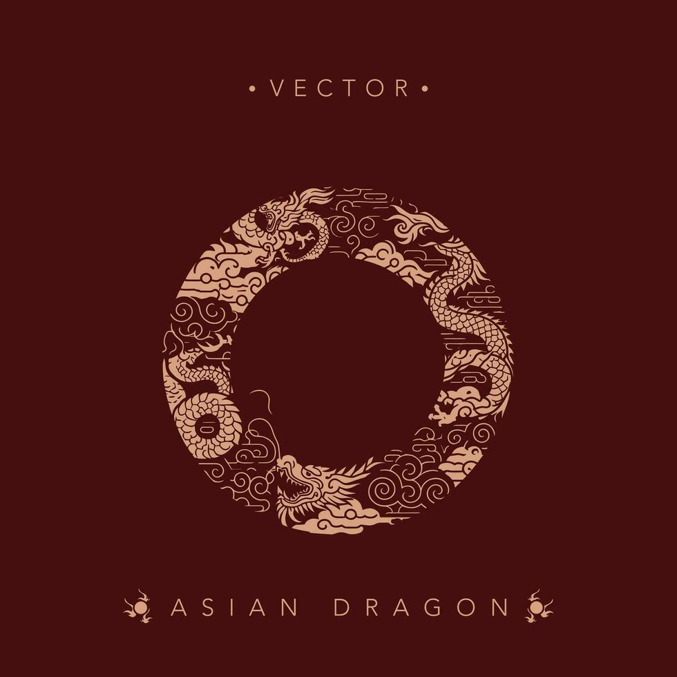 invecklad asiatisk drake cirkel vektor konstverk