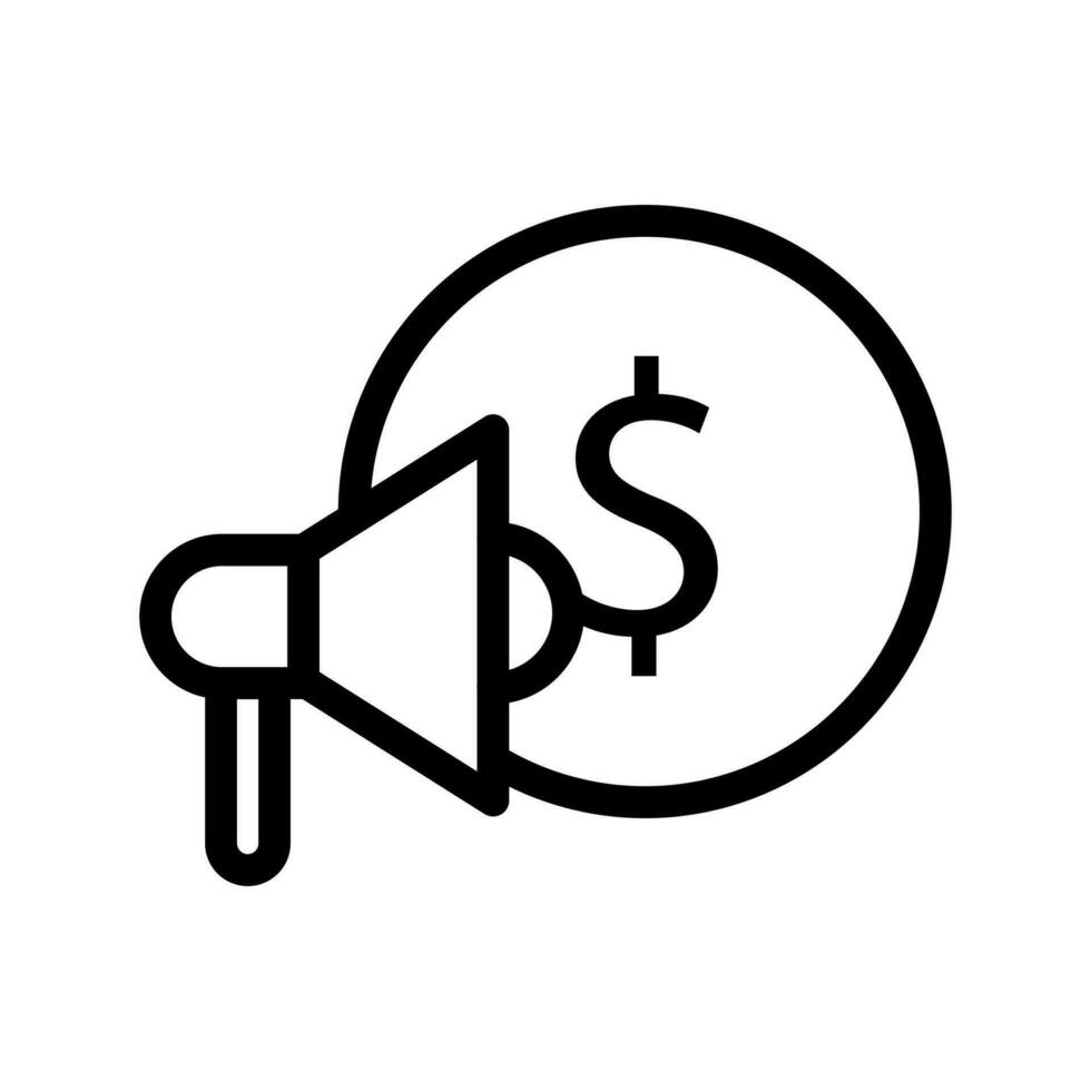 Marketing Kosten Vektor Linie Symbol. Geschäft Illustration ist ein Symbol von Marketing Strategie und Kosten die Ermäßigung. dünn Finanzen und Investition Symbol bedeutet Wachstum und visuell Darstellung Verwaltung Geld.