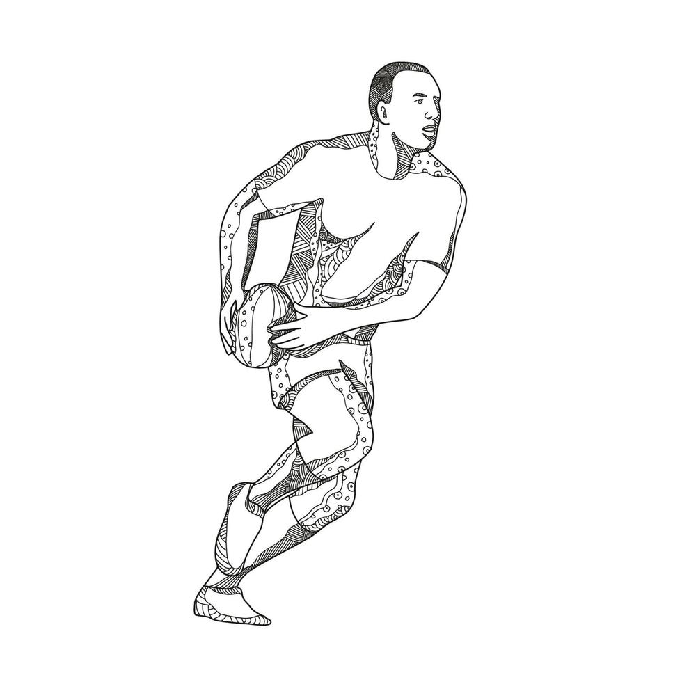 Rugby-Spieler, der Ball-Doodle-Kunst vorbeiführt vektor