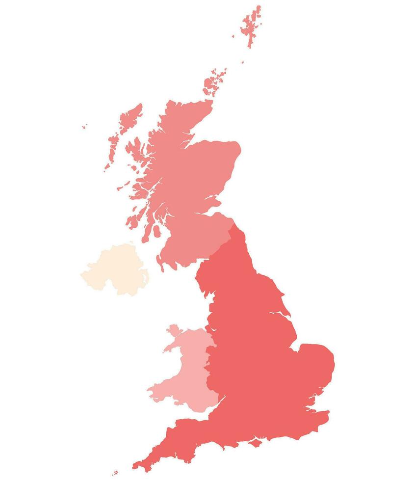 vereinigt Königreich Regionen Karte. Karte von vereinigt Königreich geteilt in England, Nord Irland, Schottland und Wales Länder. vektor