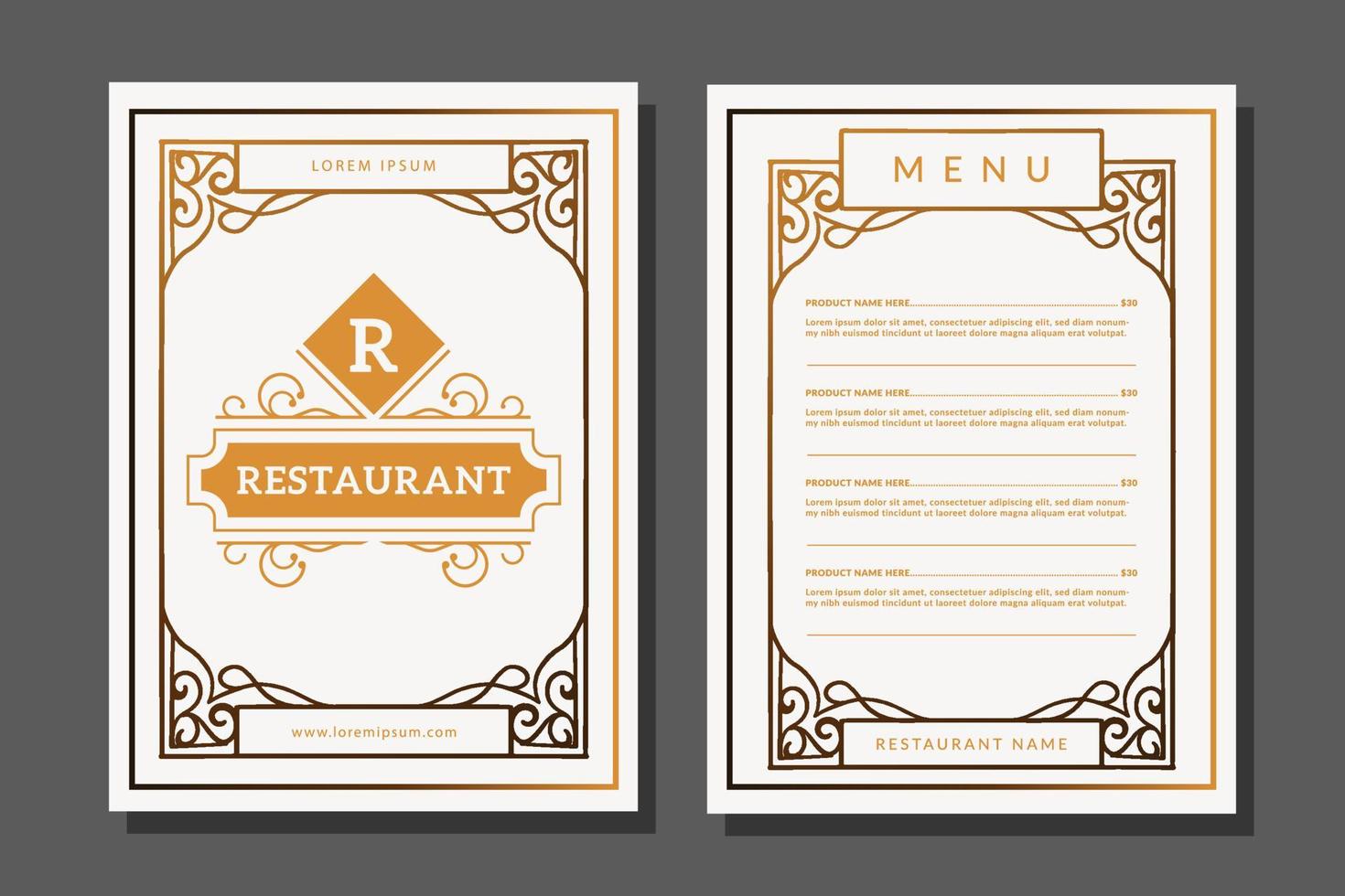 Logo-Restaurant- und Restaurant-Menü-Design-Vorlage mit Vintage-Grenze vektor