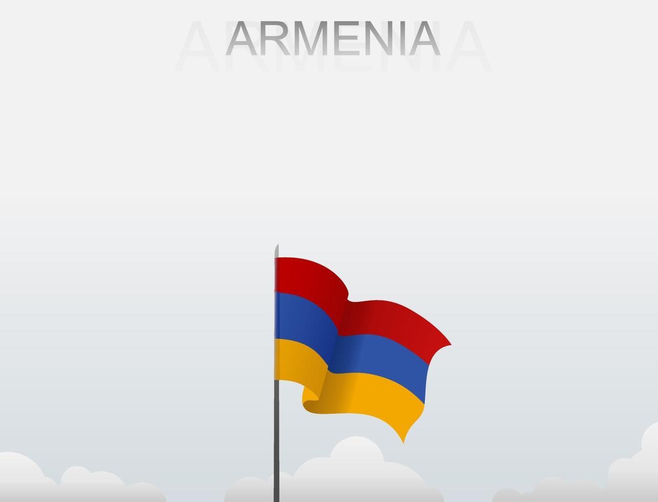 Armeniens flagga flyger på en stolpe som står högt under den vita himlen vektor