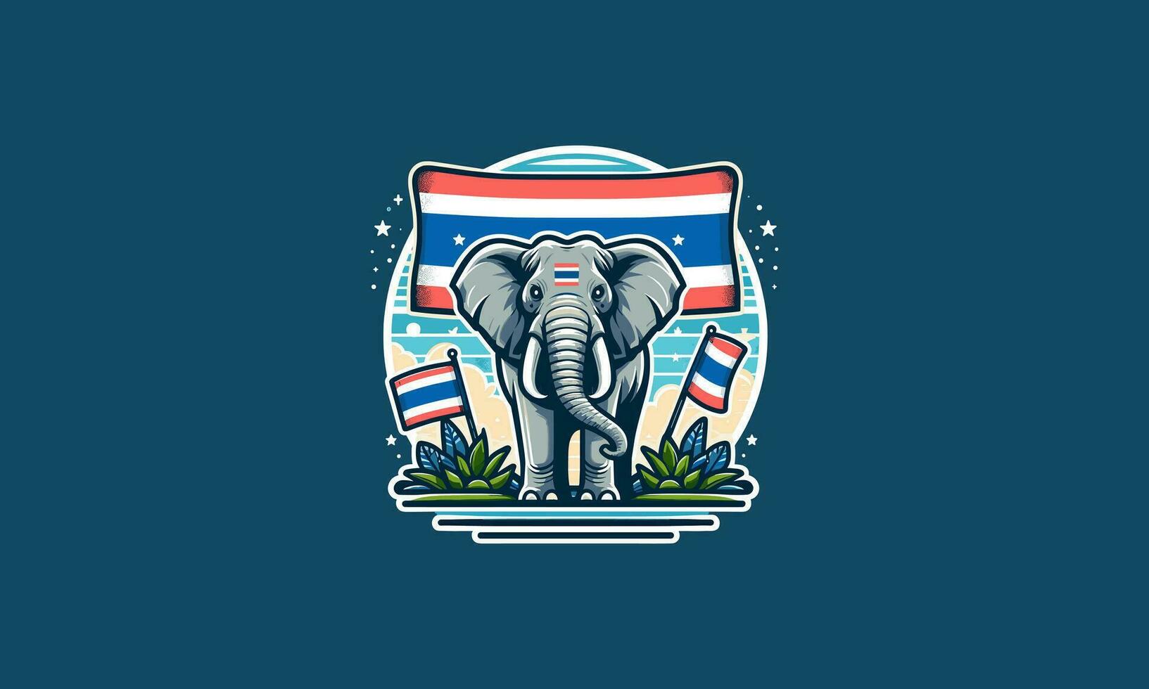 Elefant mit Thailand Flagge Vektor Maskottchen Design