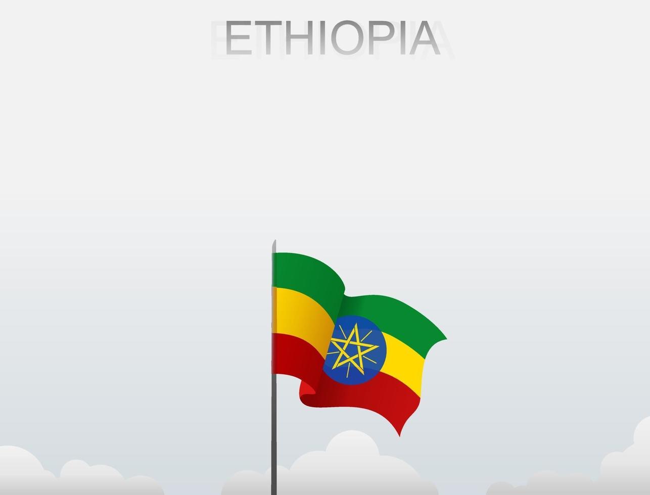 Etiopiens flagga vajar på en stolpe som står högt under den vita himlen vektor