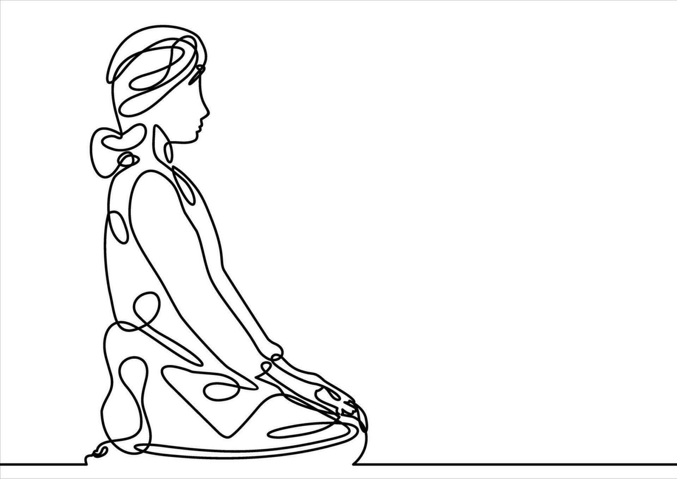 kvinna praktiserande yoga-kontinuerlig linje teckning vektor