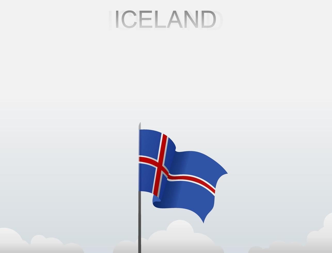 Isländska flaggan flyger på en stolpe som står högt under den vita himlen vektor