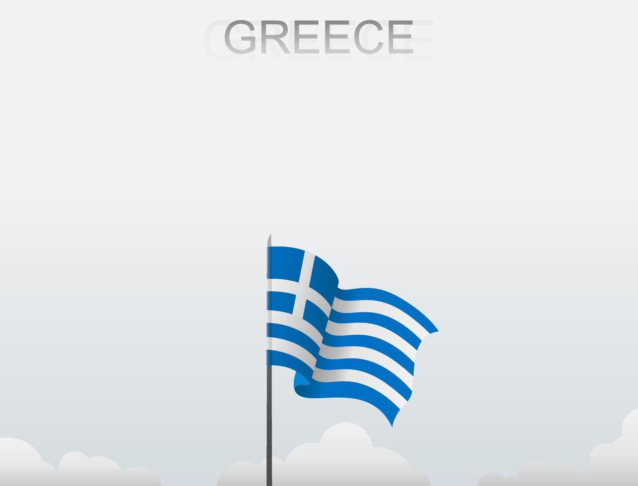 die griechische flagge weht an einem mast, der hoch unter dem weißen himmel steht vektor