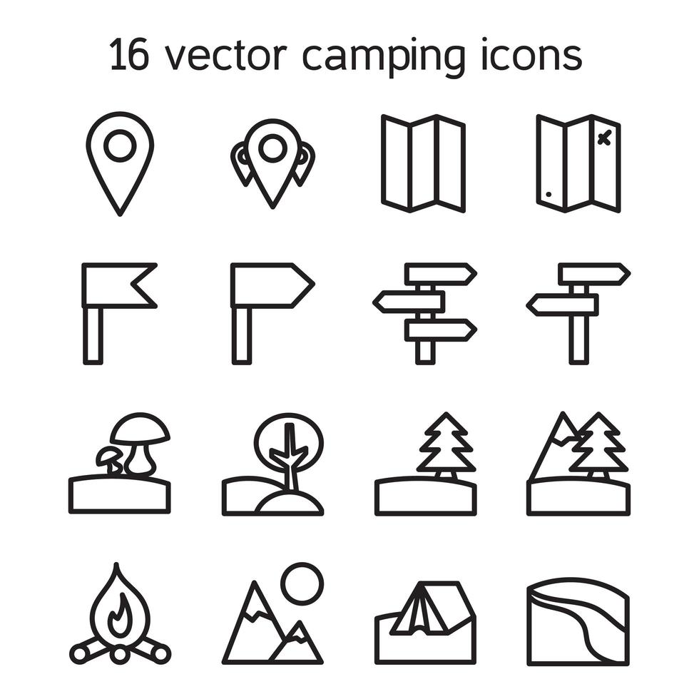 uppsättning av camping, resor och natur ikoner vektor