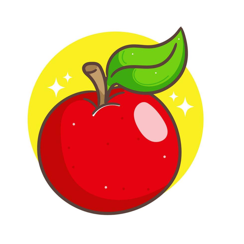 söt röd äpple tecknad serie. hand dragen frukt begrepp ikon design. isolerat vit bakgrund. platt vektor illustration.