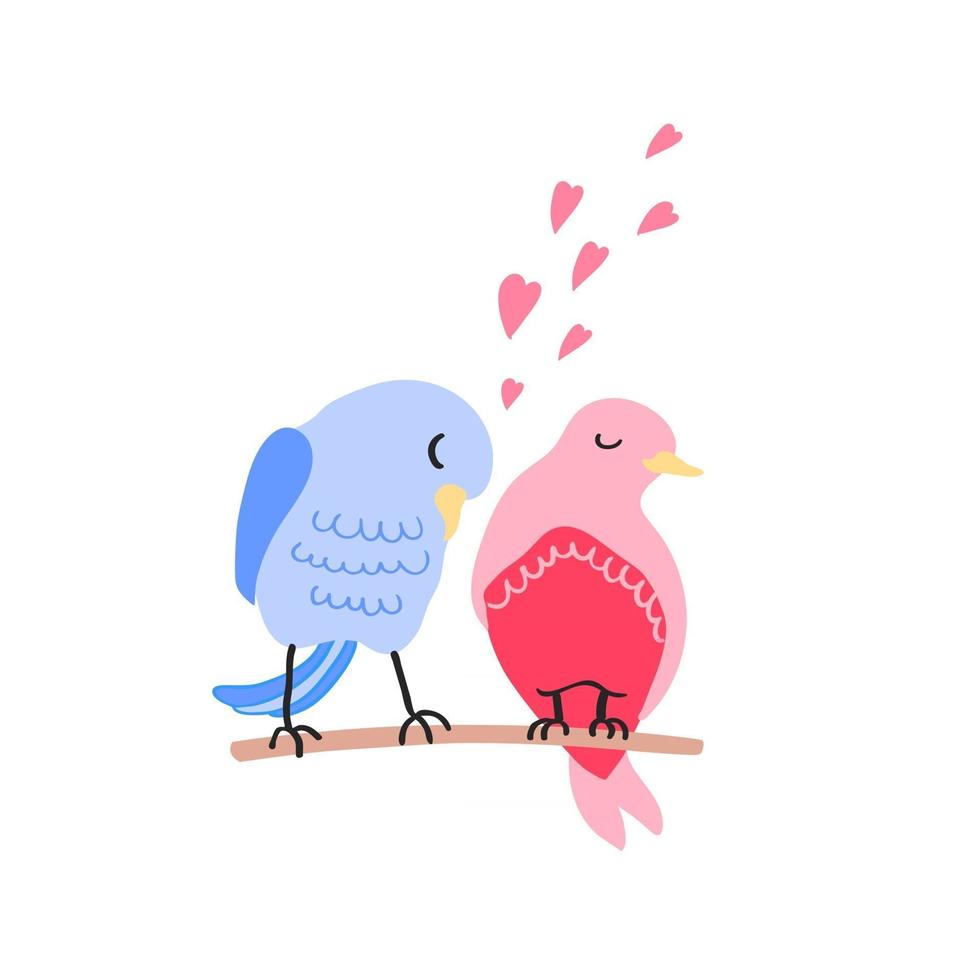 vektor färgglada illustration av söta par fåglar i kärlek. kan användas för barnsligt t-shirt-tryck, textiltryck, tyg, babykläder, dekoration för barnrum, inbjudan, gratulationskort och affischer