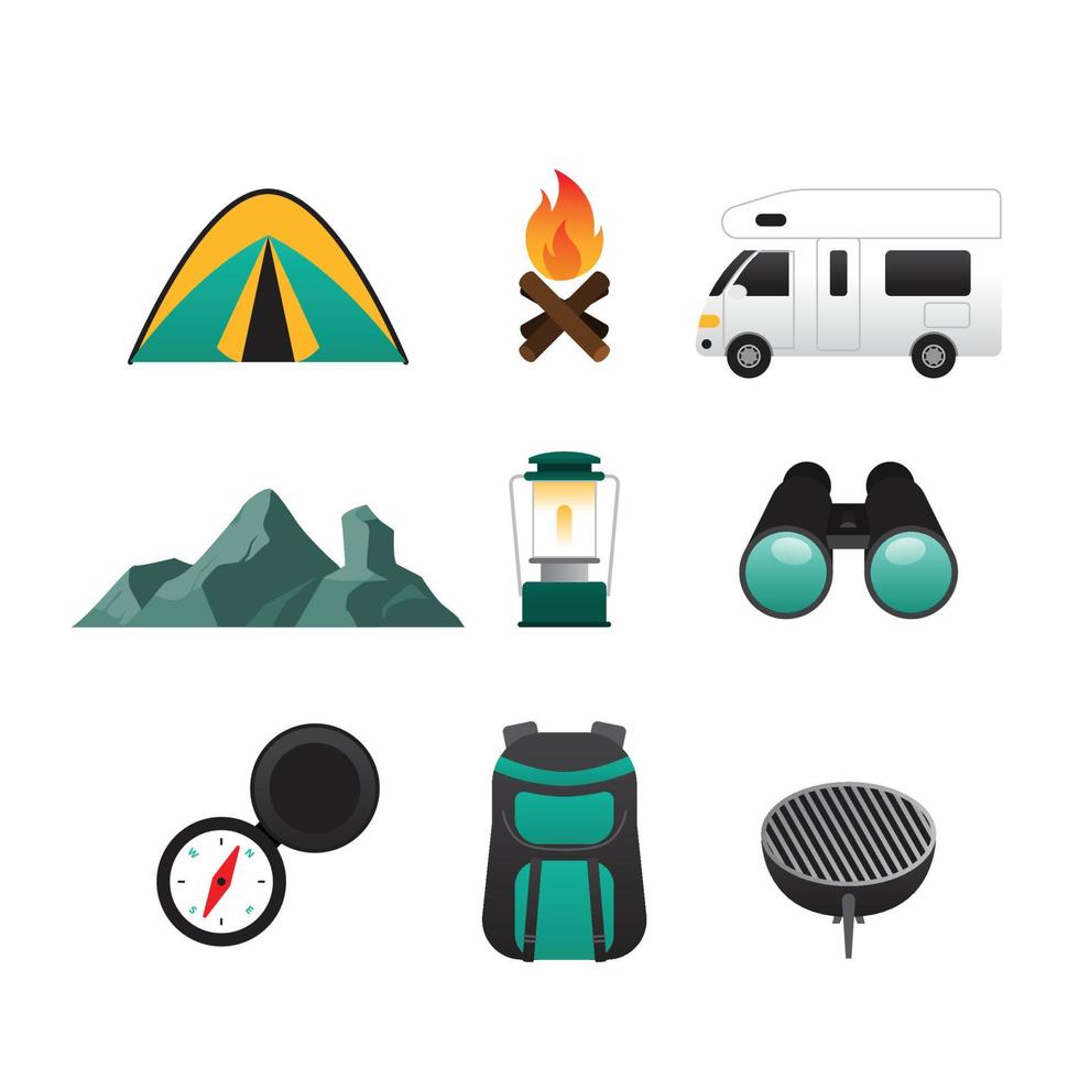 Camping-Vektor-Set auf weißem Hintergrund, Vektor-Illustration vektor