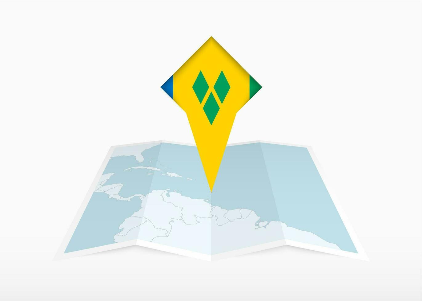 Heilige Vincent und das Grenadinen ist abgebildet auf ein gefaltet Papier Karte und festgesteckt Ort Marker mit Flagge von Heilige Vincent und das Grenadinen. vektor