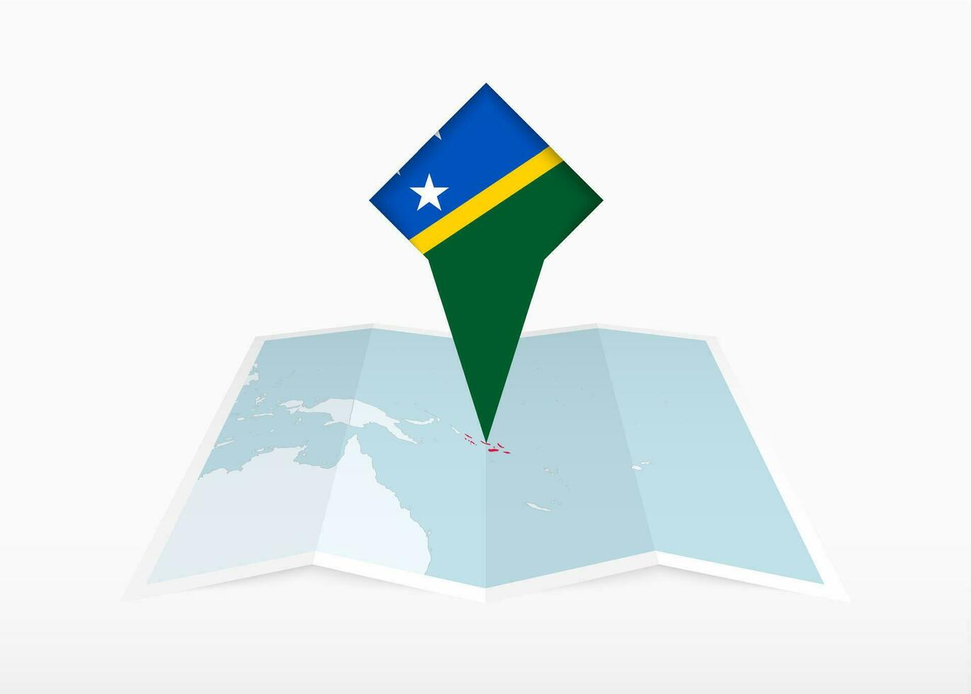 Solomon Inseln ist abgebildet auf ein gefaltet Papier Karte und festgesteckt Ort Marker mit Flagge von Solomon Inseln. vektor