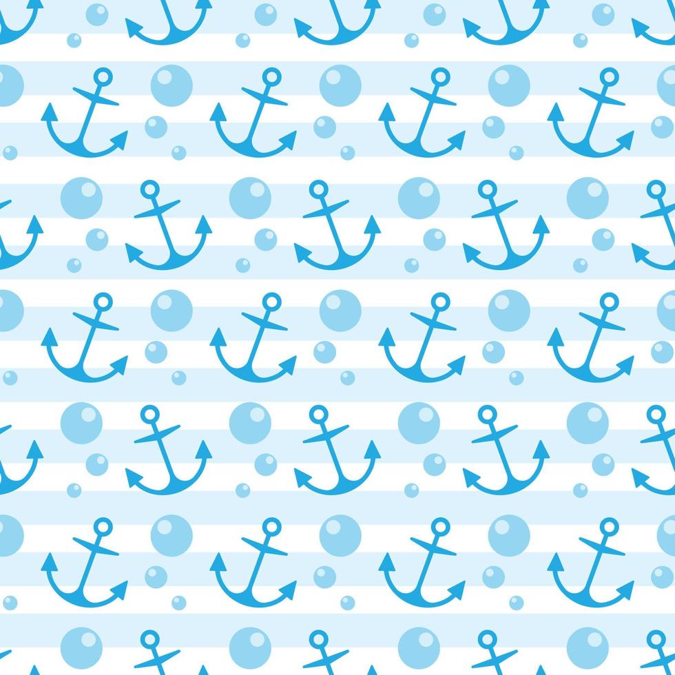 Sommer Meer nahtlose Muster mit blauen Ankern, Linien und Blasen vektor