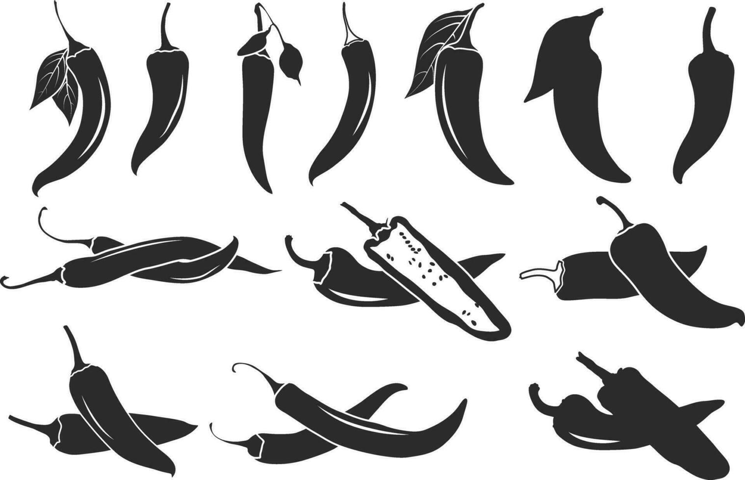 chili peppar silhuetter, chili vektor illustration, chili peppar ClipArt, chili peppar logotyp, varm chili peppar silhuetter, chili silhuett bunt