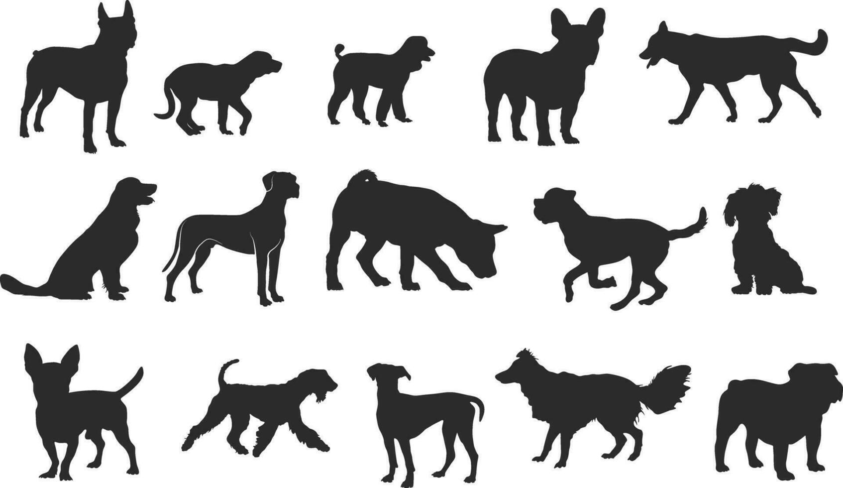 Hund Silhouette, Hund Silhouetten, Hund Rassen Silhouette, Hund Symbol, Hund Clip Art, Hund Logo. vektor