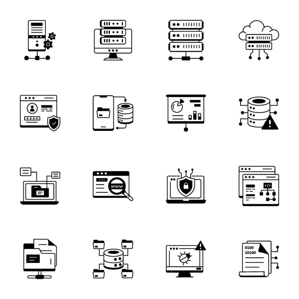 einstellen von Netz Hosting und Datenbank Linie Symbole vektor