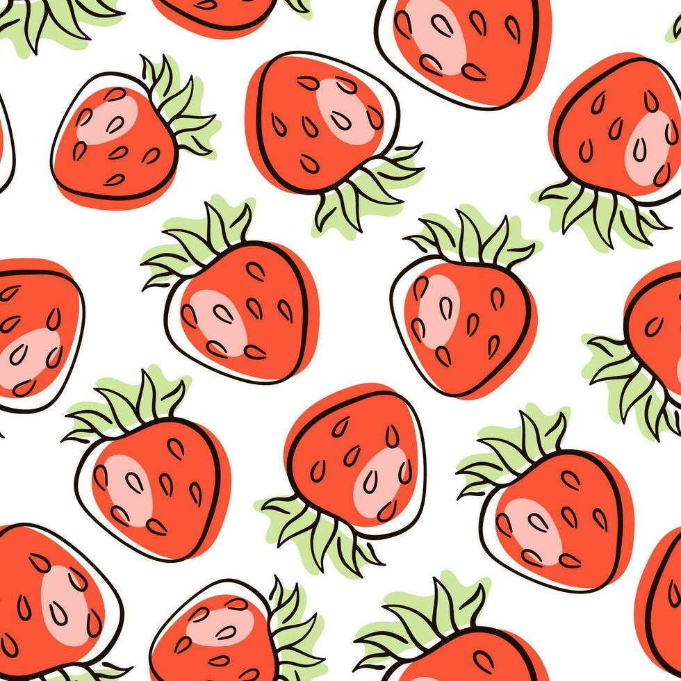 Erdbeere Gliederung Linie Kunst Stil Muster. Vektor nahtlos hell Muster Erdbeere Gekritzel Stil frisch Obst gesund Lebensmittel.