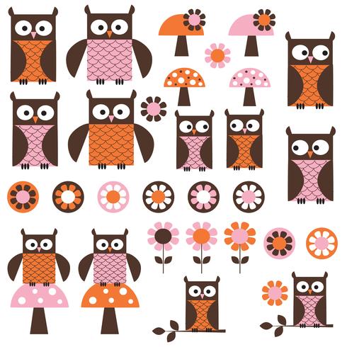 rosa orange mod Owl Clipart vektor