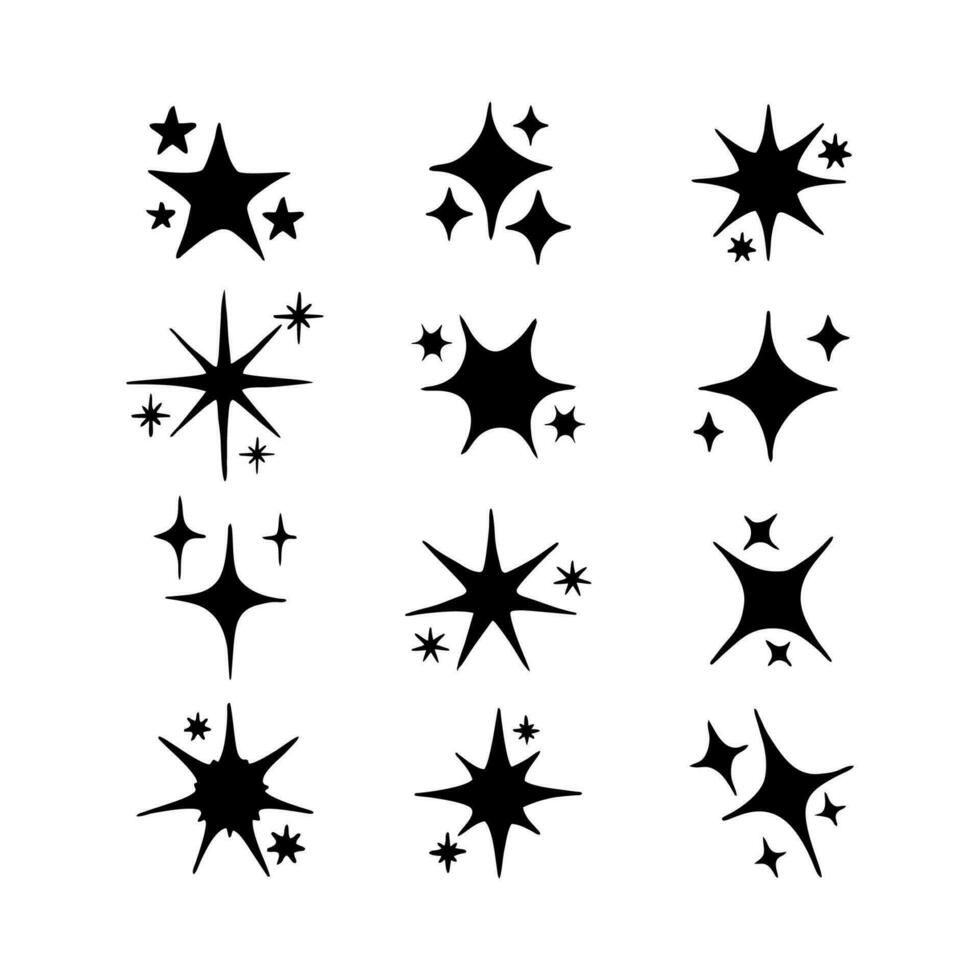Hand gezeichnet funkelnd Sterne Sammlung, Blitz Star Astrologie Vektor Licht auf Weiß Hintergrund