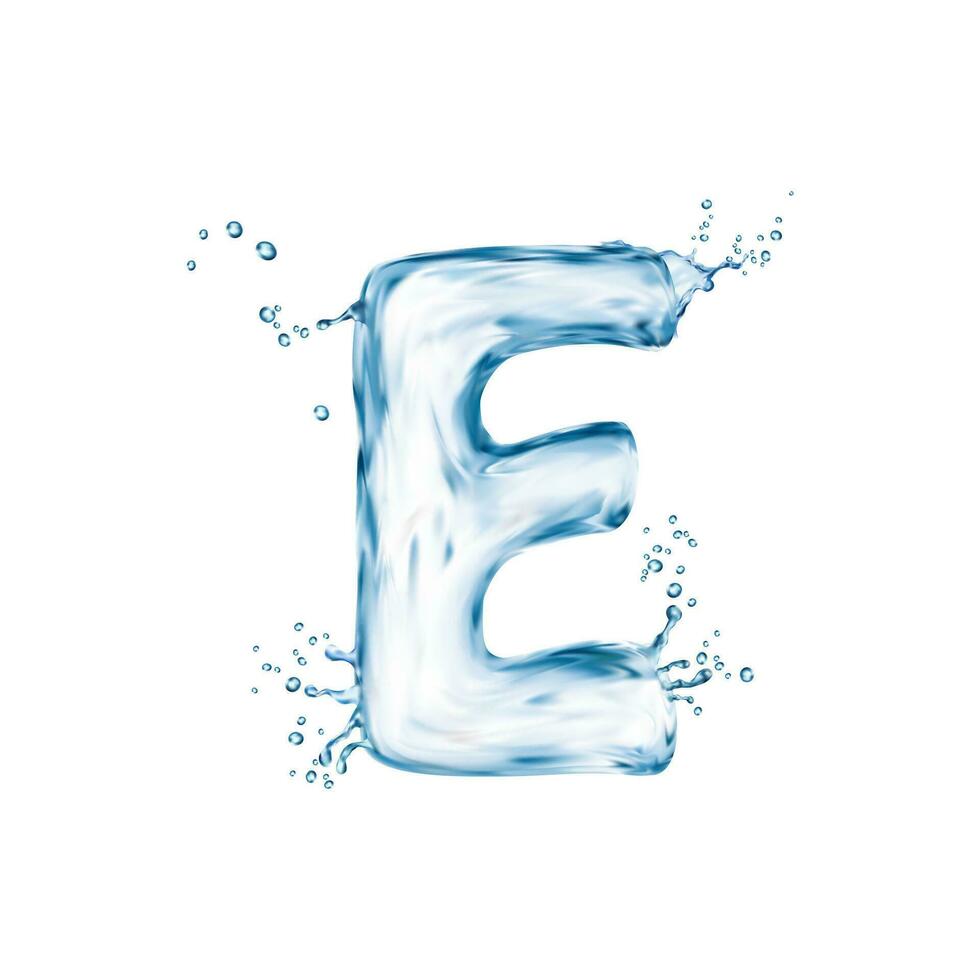 realistisch Brief e Wasser Schriftart, Englisch Alphabet vektor