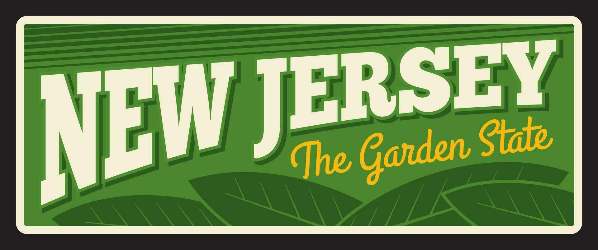 retro Banner Neu Jersey Jahrgang Reise Teller vektor