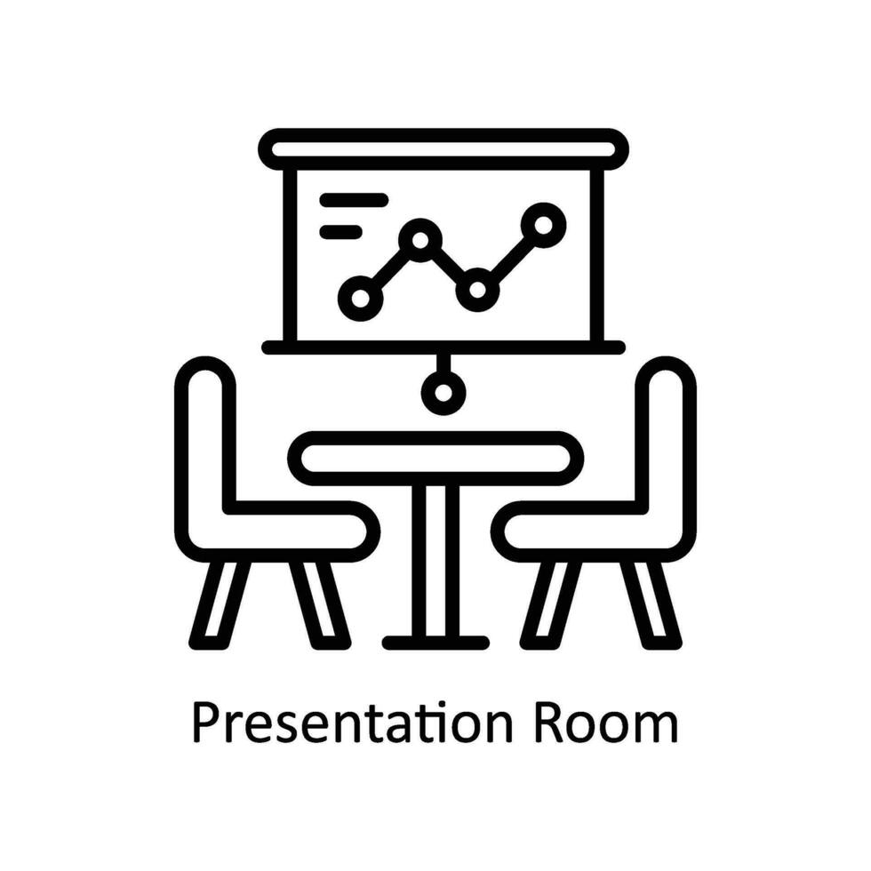 presentation rum vektor översikt ikon design illustration. företag och förvaltning symbol på vit bakgrund eps 10 fil
