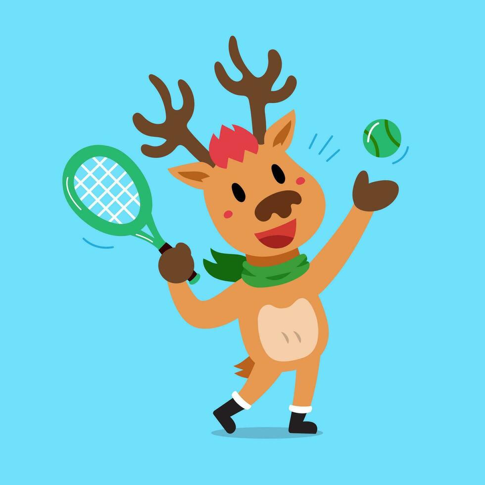 Vektor Karikatur Charakter Weihnachten Rentier spielen Tennis