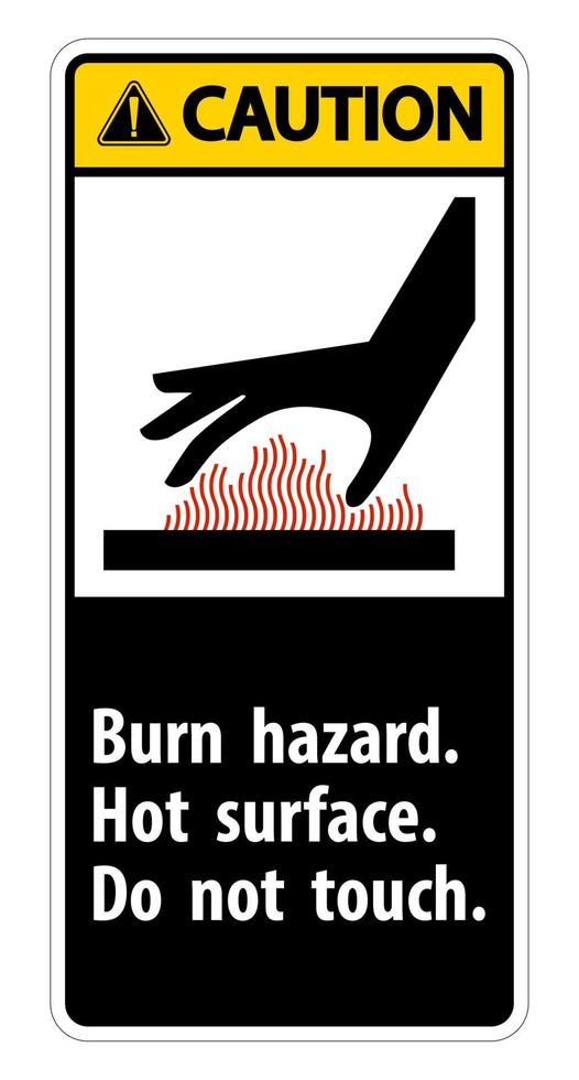 Vorsicht Verbrennungsgefahr, heiße Oberfläche, nicht berühren Symbolzeichen isolieren auf weißem Hintergrund, Vektor-Illustration vektor