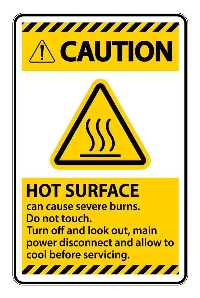 Vorsicht heiße Oberfläche Zeichen auf weißem Hintergrund vektor