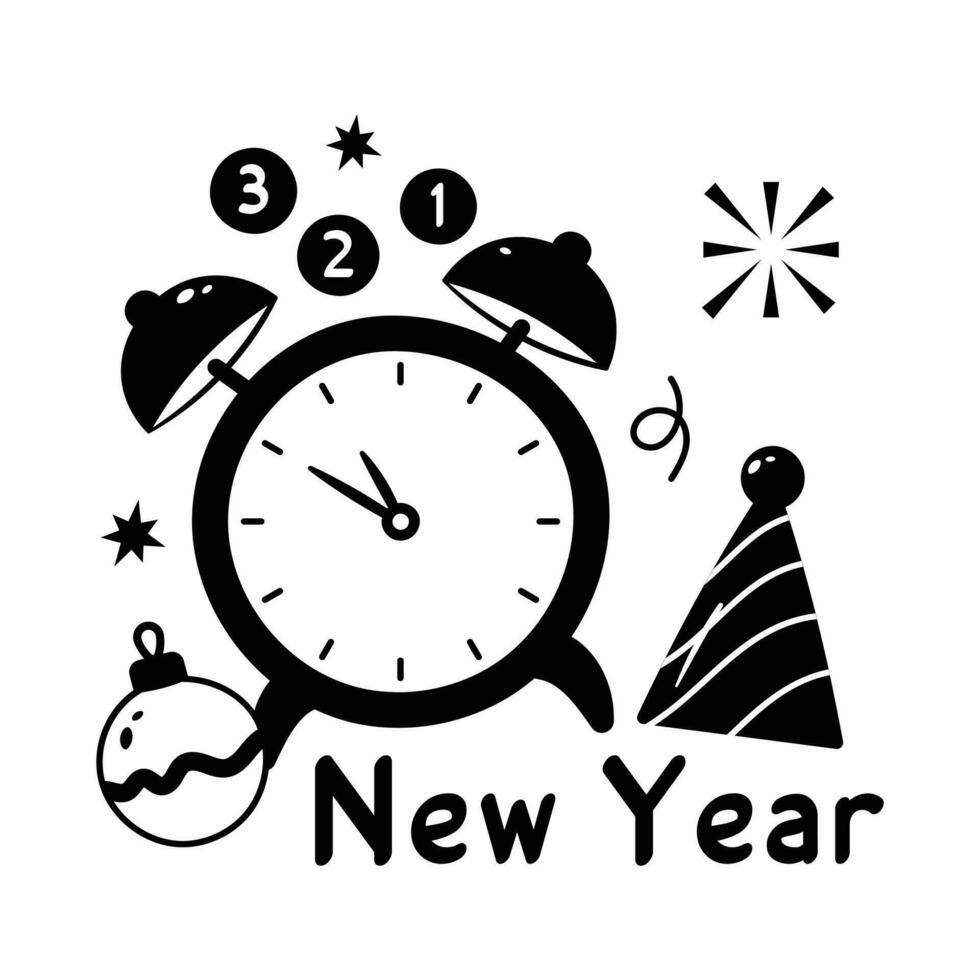 Neu Jahr Alarm Uhr mit Countdown bezeichnet Konzept eben Symbol von glücklich Neu Jahr 2024 vektor
