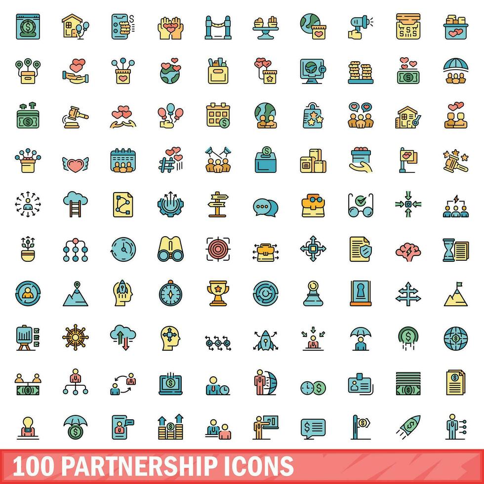 100 Partnerschaft Symbole Satz, Farbe Linie Stil vektor