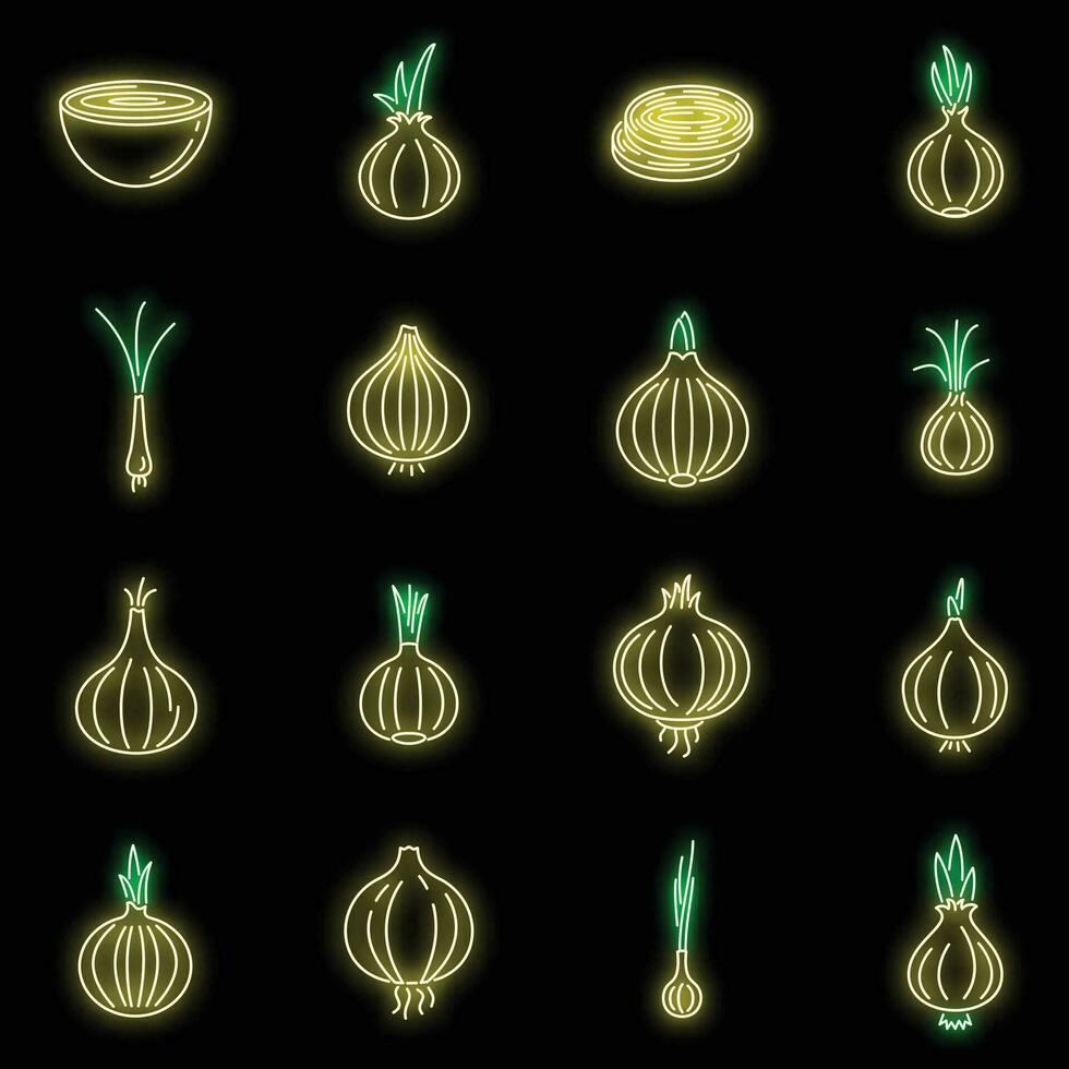 Essen Zwiebel Symbole einstellen Vektor Neon-