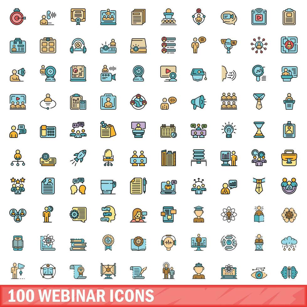 100 Webinar Symbole Satz, Farbe Linie Stil vektor