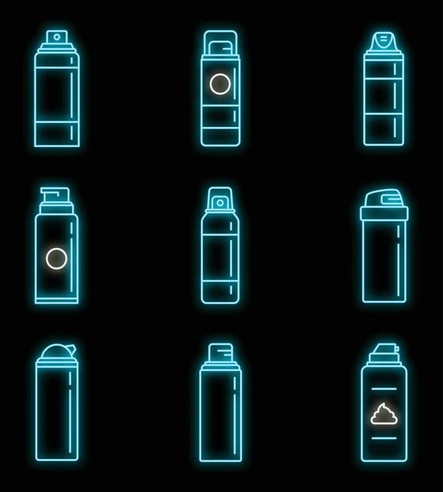 Rasieren Schaum Flasche Symbole einstellen Vektor Neon-